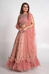 Shop_Merge Design_Pink Modal, Net, Chiffon Cut Work, Sequins, Pearls Hand Embroidered Lehenga Set _Online_at_Aza_Fashions