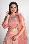 Merge Design_Pink Modal, Net, Chiffon Cut Work, Sequins, Pearls Hand Embroidered Lehenga Set _at_Aza_Fashions