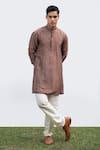 Buy_KAKA CALCUTTA_Brown Kurta- Bamberg Silk Pintucks Placement Pattern Set _Online_at_Aza_Fashions