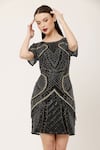 Ambrosia_Black 100% Nylon Mesh Hand Embellished Beads Round Dress _Online_at_Aza_Fashions