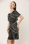 Buy_Ambrosia_Black 100% Nylon Mesh Hand Embellished Beads Round Dress _Online_at_Aza_Fashions