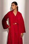 Buy_Kritika Madan Label_Red Banana Crepe Plain Jacket Shawl Full Sleeve Coat And Pant Set  _Online_at_Aza_Fashions