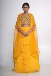 Merge Design_Yellow Lehenga  Chiffon Embroidered Mirror V Neck Flared Set With Shrug _Online_at_Aza_Fashions
