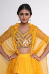 Buy_Merge Design_Yellow Lehenga  Chiffon Embroidered Mirror V Neck Flared Set With Shrug _Online_at_Aza_Fashions