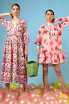 Marche_Peach Cotton Silk Floral Print Shirt Dress_Online_at_Aza_Fashions