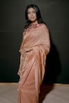 Shop_SHINOR_Peach Saree Organza Tissue Embroidered Striped With Floral Blouse _Online_at_Aza_Fashions