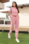 Buy_B'Infinite_Pink Cotton High Neck Single-breasted Crop Blazer And Joggers Set_Online_at_Aza_Fashions