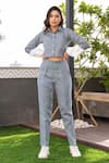 Buy_B'Infinite_Grey Linen Plain Shirt Collar Cropped And Pant Set _at_Aza_Fashions