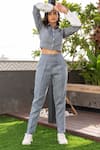 B'Infinite_Grey Linen Plain Shirt Collar Cropped And Pant Set _Online_at_Aza_Fashions