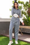 Buy_B'Infinite_Grey Linen Plain Shirt Collar Cropped And Pant Set _Online_at_Aza_Fashions