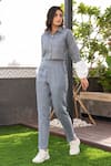 Shop_B'Infinite_Grey Linen Plain Shirt Collar Cropped And Pant Set _Online_at_Aza_Fashions