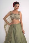 Merge Design_Green Modal, Satin, Net Sequins, Stones Sweetheart Neck Layered Lehenga Set _Online_at_Aza_Fashions