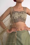 Buy_Merge Design_Green Modal, Satin, Net Sequins, Stones Sweetheart Neck Layered Lehenga Set _Online_at_Aza_Fashions