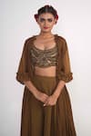 Buy_Merge Design_Brown Blouse Chiffon Pants Georgette Blend Shrug Pleated And Flared Set _Online_at_Aza_Fashions