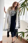 Shop_Shipraa Grover_Black Chanderi Embroidery Round Neck Floral Kaftan Set _Online_at_Aza_Fashions
