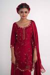 Merge Design_Maroon Modal, Satin, Organza Mirrors, Pearls, Stones Embroidered Kurta Pant Set _Online_at_Aza_Fashions