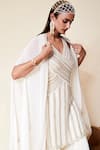 Buy_Reeti Arneja_Ivory Georgette Sequins, Beads V-neck Indu Panel Embroidered Kurta Sharara Set _Online_at_Aza_Fashions