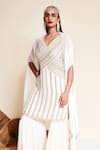 Shop_Reeti Arneja_Ivory Georgette Sequins, Beads V-neck Indu Panel Embroidered Kurta Sharara Set _Online_at_Aza_Fashions