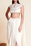 Buy_Reeti Arneja_Ivory Georgette Embroidery Cutdana Collared Enigma Crop Top With Dhoti Skirt _Online_at_Aza_Fashions