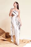 Buy_Reeti Arneja_Multi Color Lycra, Silk Cut Work, Beads Asymmetric Selene Tie-dye Pattern Gown _Online_at_Aza_Fashions