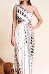 Shop_Reeti Arneja_Multi Color Lycra, Silk Cut Work, Beads Asymmetric Selene Tie-dye Pattern Gown _Online_at_Aza_Fashions