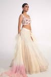Buy_Merge Design_Ivory Net, Organza, Chiffon Sequins, Pearls, Embroidery Chevron Lehenga Set _Online_at_Aza_Fashions