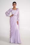 Merge Design_Purple Modal, Silk, Chiffon Sequins, Embroidery Solid Pre-draped Saree Set _Online_at_Aza_Fashions