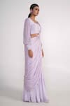 Shop_Merge Design_Purple Modal, Silk, Chiffon Sequins, Embroidery Solid Pre-draped Saree Set _Online_at_Aza_Fashions
