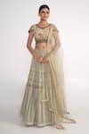 Merge Design_Green Velvet, Georgette, Net Pearls, Sequins Floral Embroidered Lehenga Set _Online_at_Aza_Fashions