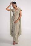 Buy_Merge Design_Green Georgette, Modal Sequins, Stones V-neck Draped Jacket And Skirt Set _Online_at_Aza_Fashions