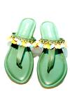 Shop_Foot Fuel_Green Leah Strap Embellished Flats _Online_at_Aza_Fashions