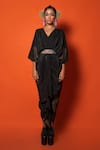 Urban Pataka_Black Kaali Chai Asymmetric Draped Dress _Online_at_Aza_Fashions