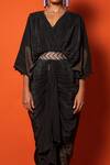 Urban Pataka_Black Kaali Chai Asymmetric Draped Dress _at_Aza_Fashions