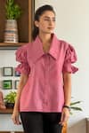 B'Infinite_Pink Cotton Collared Neck Shirt _Online_at_Aza_Fashions