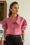 B'Infinite_Pink Cotton Collared Neck Shirt _at_Aza_Fashions