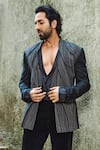 Buy_Rohit Gandhi + Rahul Khanna_Black Linen Multi Panel Jacket _Online_at_Aza_Fashions