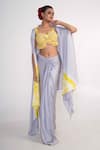 Shop_Merge Design_Blue Blouse Chiffon Skirt Satin Shrug Tie Dye And Dhoti Set _Online_at_Aza_Fashions