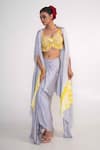 Merge Design_Blue Blouse Chiffon Skirt Satin Shrug Tie Dye And Dhoti Set _at_Aza_Fashions