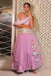 XOXO Apurva_Purple Tulle Embroidered Floral Asymmetric Lehenga Skirt And Blouse Set  _Online_at_Aza_Fashions