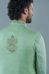 Punit Arora_Green Matka Silk Embroidery Geometric Floral Bundi And Kurta Set _at_Aza_Fashions