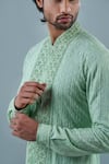 Punit Arora_Green Modal Embroidery Floral Mandarin Collar Kurta Set _Online_at_Aza_Fashions