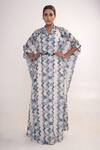 Merge Design_Multi Color Georgette, Crepe Embroidery Collared Chevron Print Kaftan With Belt _Online_at_Aza_Fashions