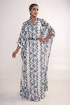 Buy_Merge Design_Multi Color Georgette, Crepe Embroidery Collared Chevron Print Kaftan With Belt _Online_at_Aza_Fashions