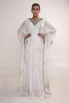 Buy_Merge Design_White Georgette, Crepe Sequins, Stones Neckline Embroidered Kaftan With Belt _Online_at_Aza_Fashions