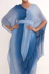 Shop_Merge Design_Blue Georgette, Crepe V-neck Shaded Draped Kaftan With Belt _Online_at_Aza_Fashions