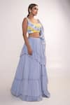 Shop_Merge Design_Blue Georgette, Chiffon Sequins Embroidered Blouse And Tiered Lehenga Set _Online_at_Aza_Fashions