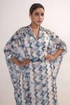 Shop_Merge Design_Multi Color Georgette, Crepe Embroidery Collared Chevron Print Kaftan With Belt _Online_at_Aza_Fashions