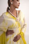 Merge Design_Yellow Chiffon, Crepe Embroidery V-neck Tie Dye Kaftan With Belt _at_Aza_Fashions