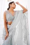 AMRTA by GUNEET KONDAL_Grey Shell  100% Organza And Chiffon Hand Pre-draped & Pleated Saree With Blouse _Online_at_Aza_Fashions