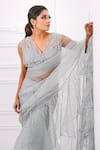 Buy_AMRTA by GUNEET KONDAL_Grey Shell  100% Organza And Chiffon Hand Pre-draped & Pleated Saree With Blouse _Online_at_Aza_Fashions